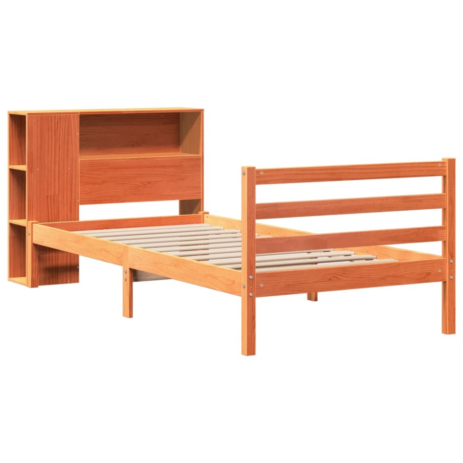 Cama con estantería sin colchón madera maciza marrón 75x190