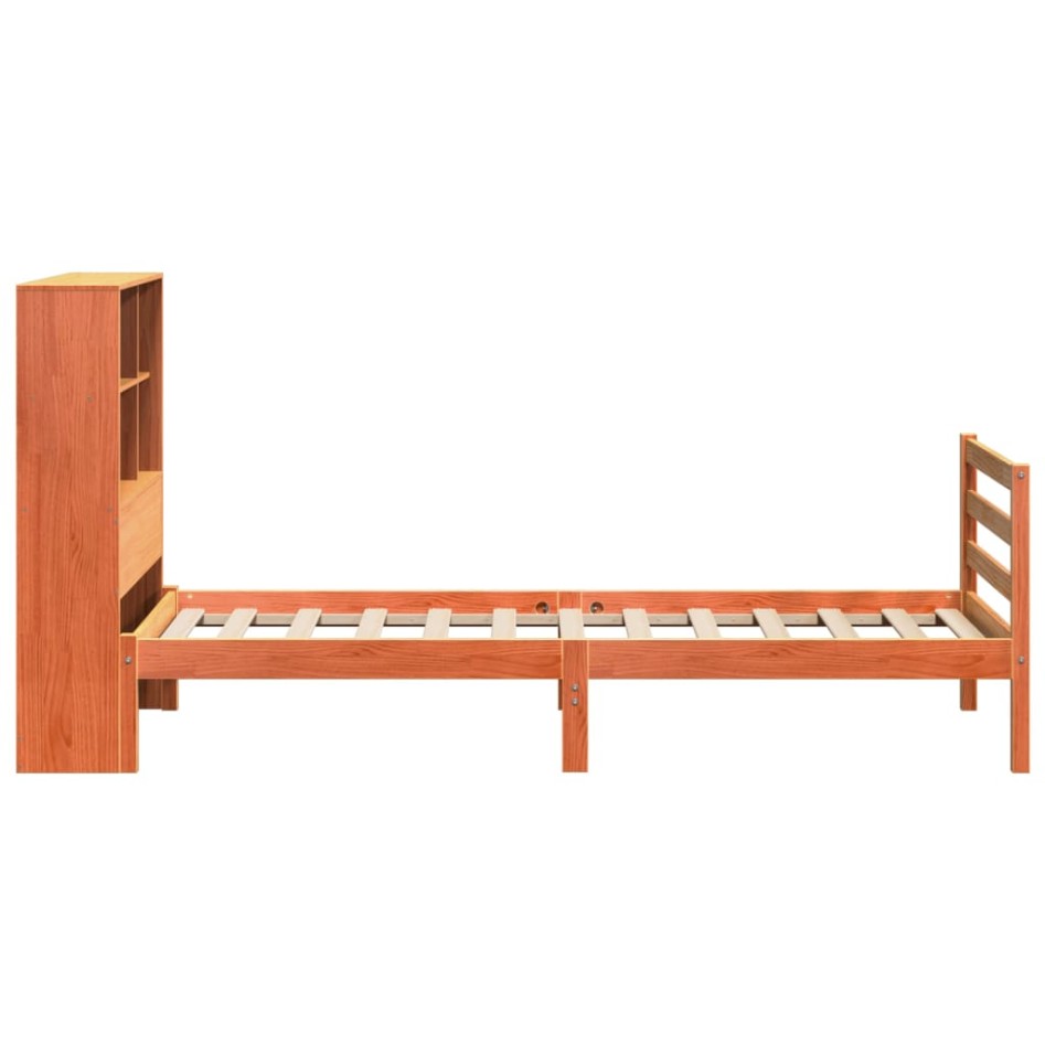 Cama con estantería sin colchón madera maciza marrón 90x200