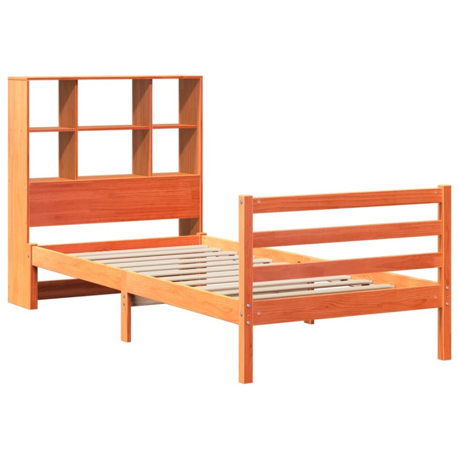 Cama con estantería sin colchón madera maciza marrón 75x190