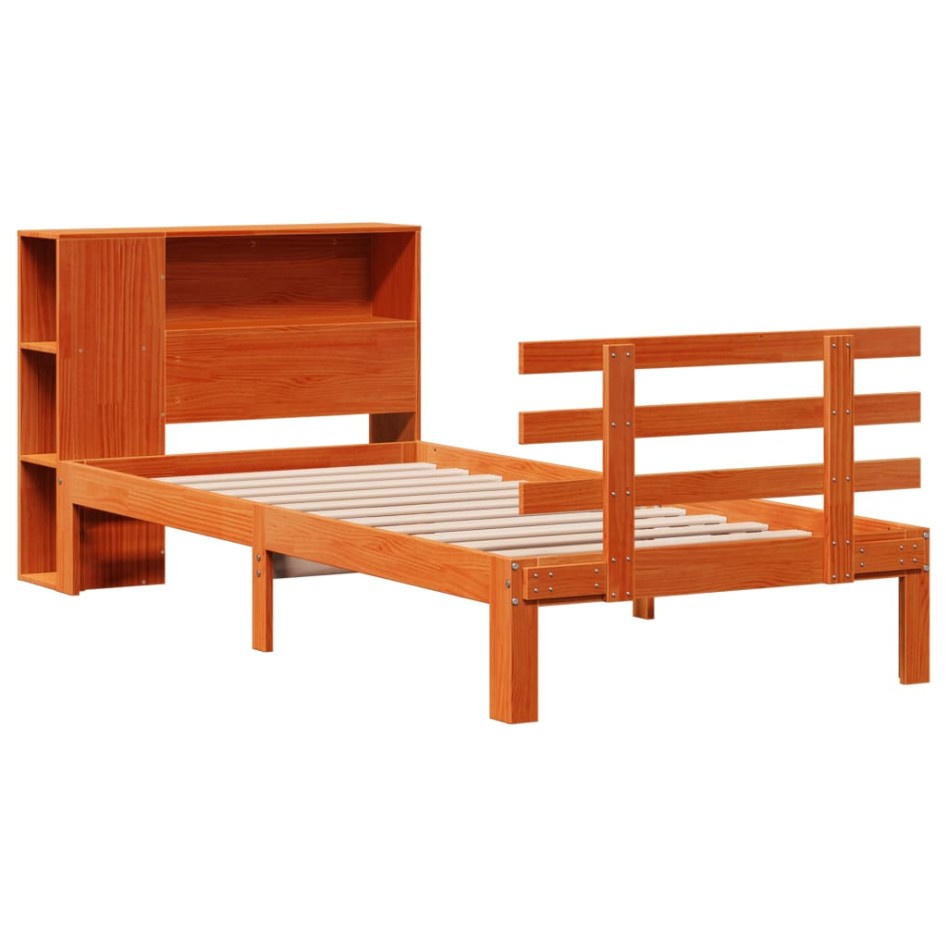 Cama con estantería sin colchón madera maciza marrón 100x200