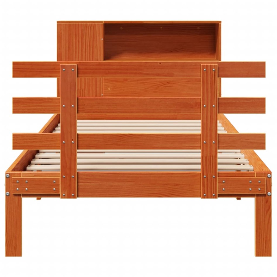Cama con estantería sin colchón madera maciza marrón 100x200