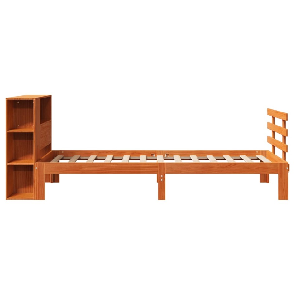 Cama con estantería sin colchón madera maciza marrón 100x200