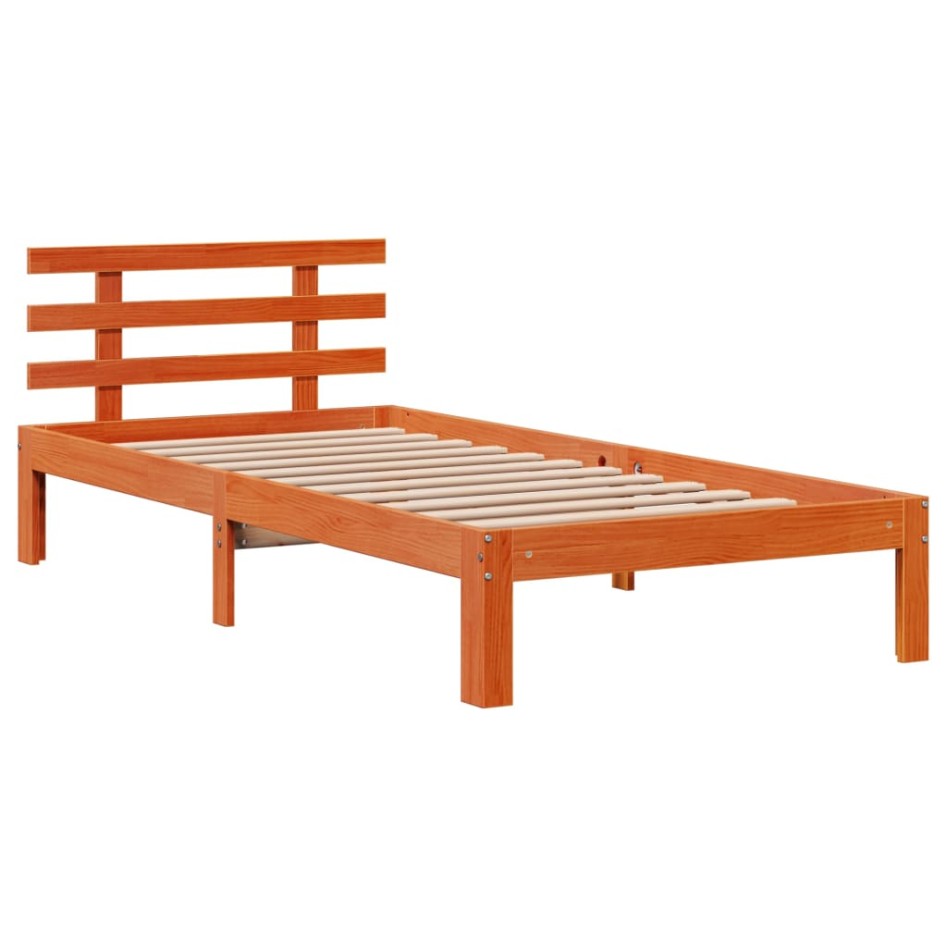 Cama con estantería sin colchón madera maciza marrón 100x200