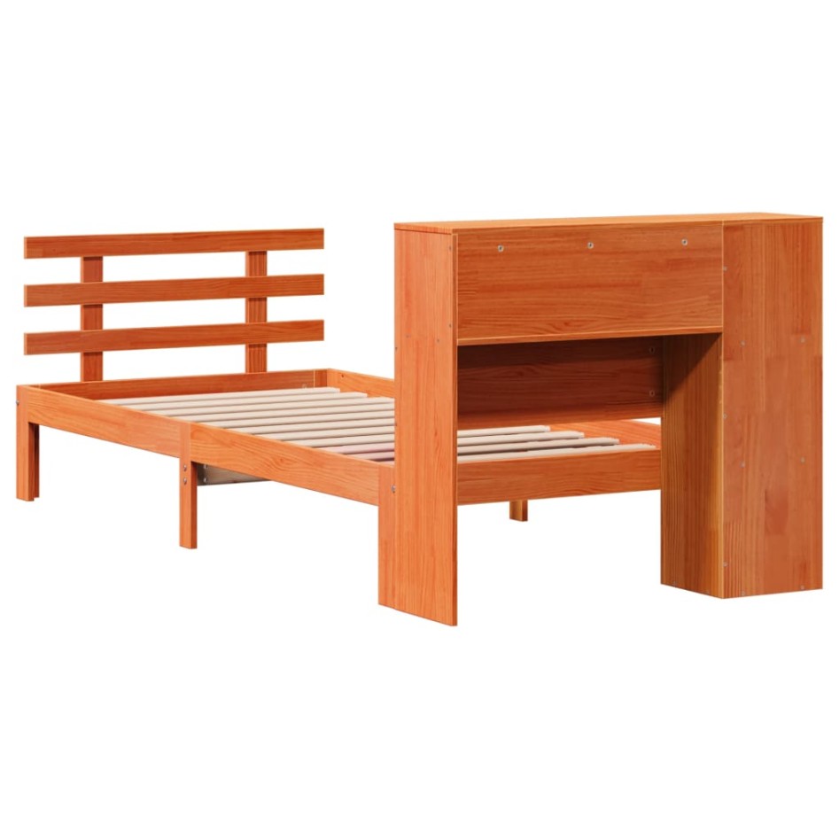 Cama con estantería sin colchón madera maciza marrón 75x190