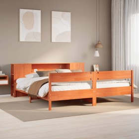 Cama con estantería sin colchón madera maciza marrón