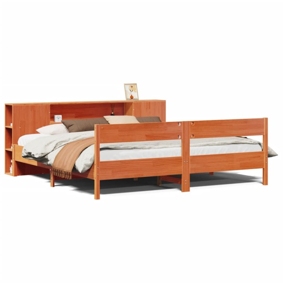 Cama con estantería sin colchón madera maciza marrón