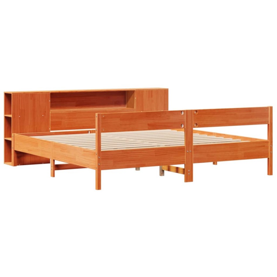 Cama con estantería sin colchón madera maciza marrón