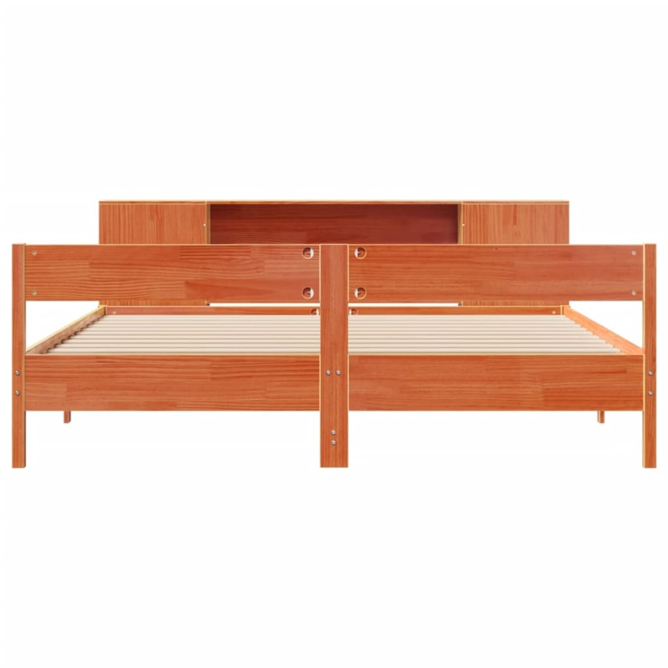 Cama con estantería sin colchón madera maciza marrón