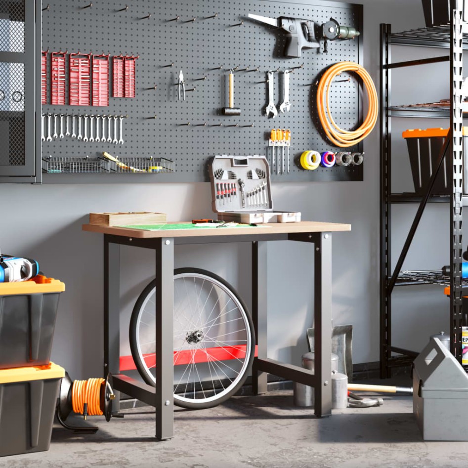 Banco de trabajo rectangular madera maciza roble 100x60x81,5