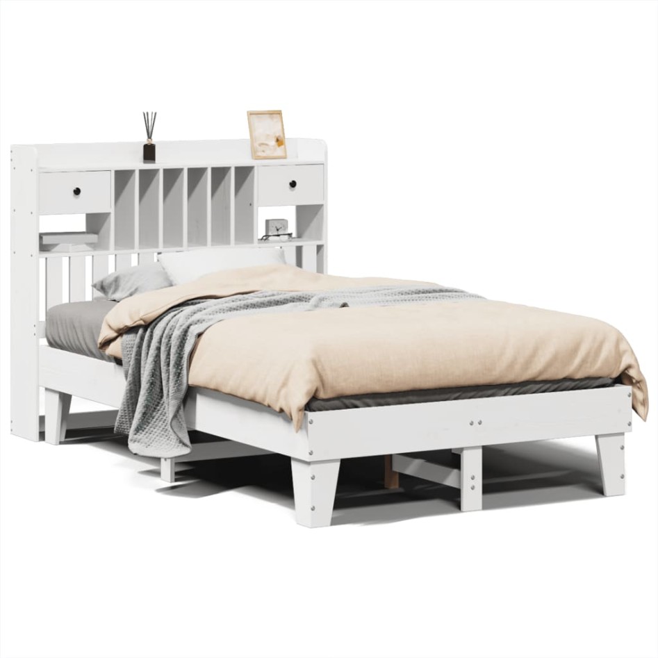 Estructura de cama sin colchón madera de pino blanco 135x190
