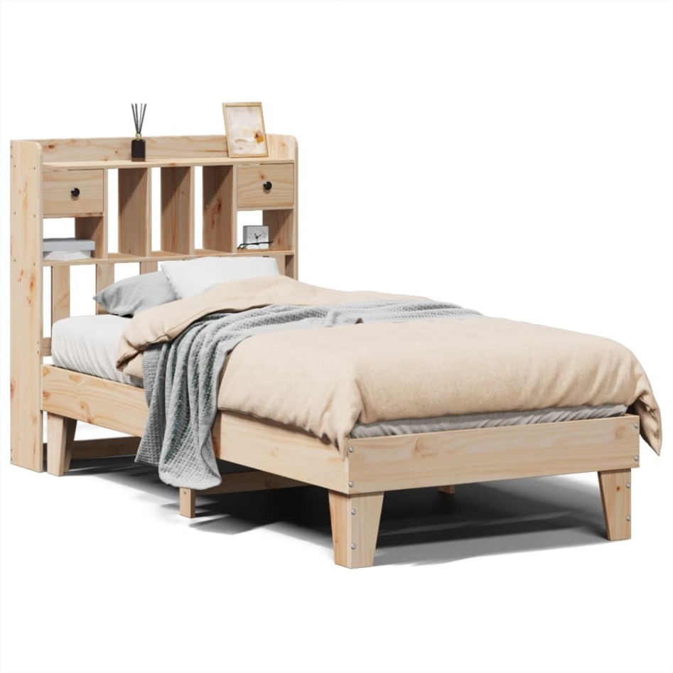 Estructura de cama sin colchón madera maciza pino 75x190