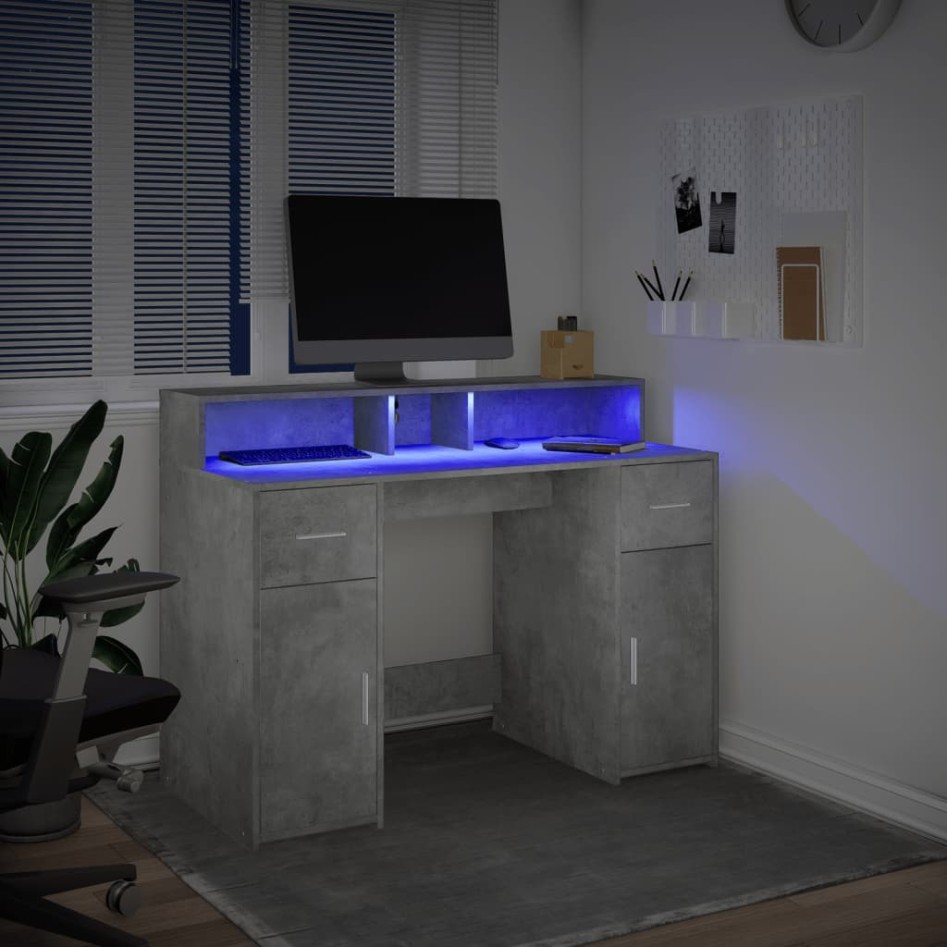 Escritorio con LED madera ingeniería gris hormigón 120x55x91