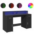 Escritorio con luz LED madera ingeniería negro 140x55x91