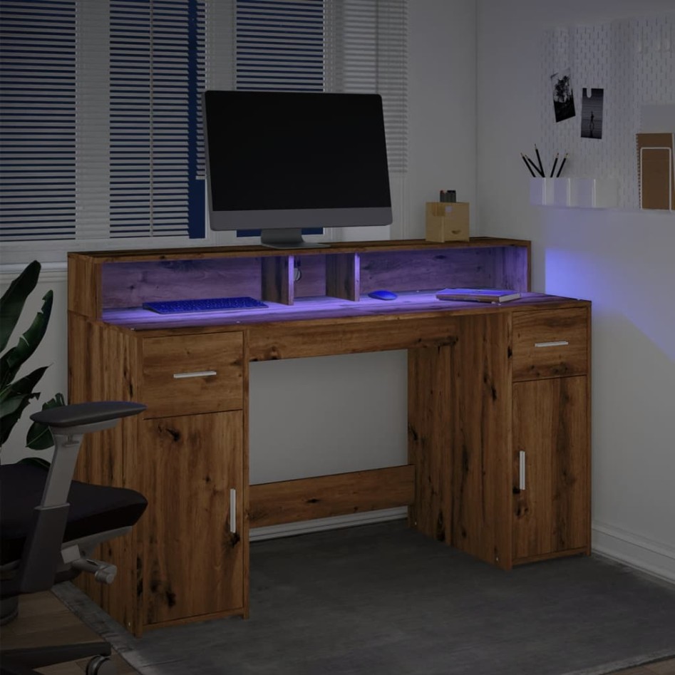 Escritorio con LED madera ingeniería roble artisian