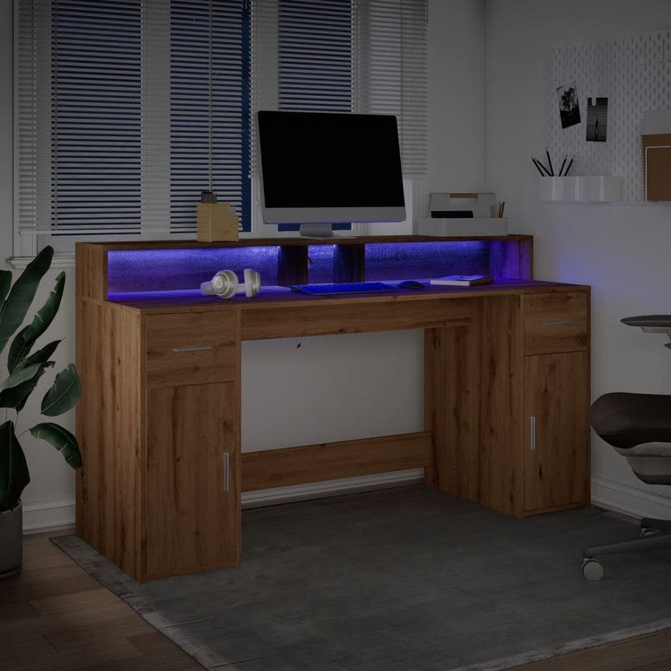 Escritorio con LED madera ingeniería roble artisian