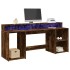 Escritorio con LED madera ingeniería roble ahumado 200x55x91