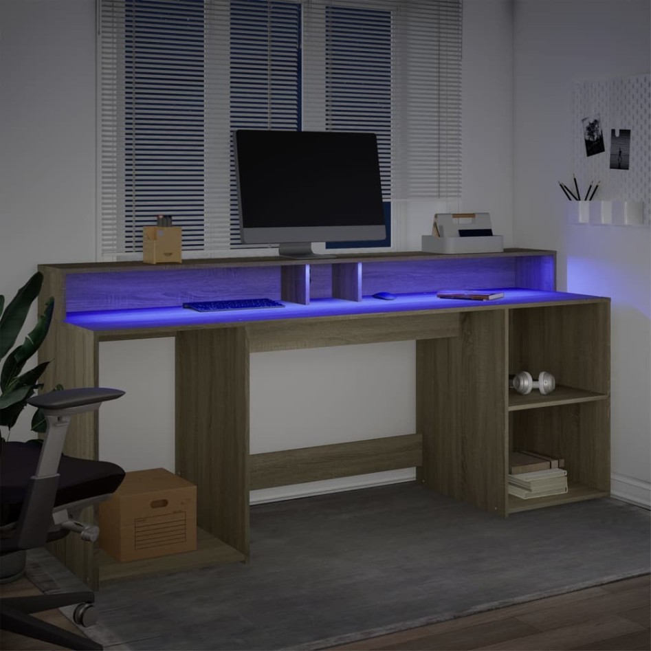 Escritorio con LED madera ingeniería roble Sonoma 200x55x91