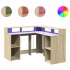 Escritorio con LED madera ingeniería roble Sonoma 130x130x91