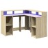 Escritorio con LED madera ingeniería roble Sonoma 130x130x91