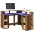 Escritorio con LED madera ingeniería envejecida 130x130x91