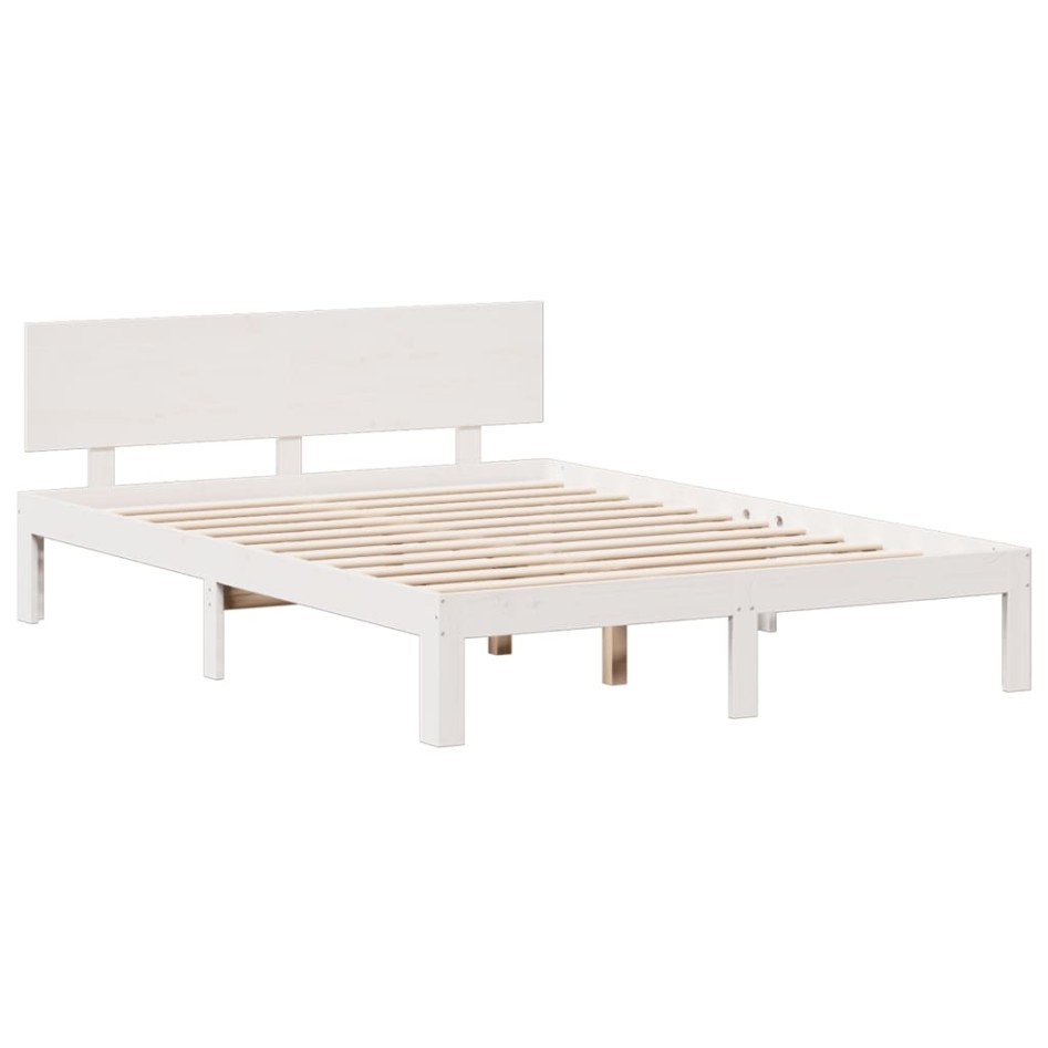 Cama con estantería sin colchón madera maciza blanca 140x200