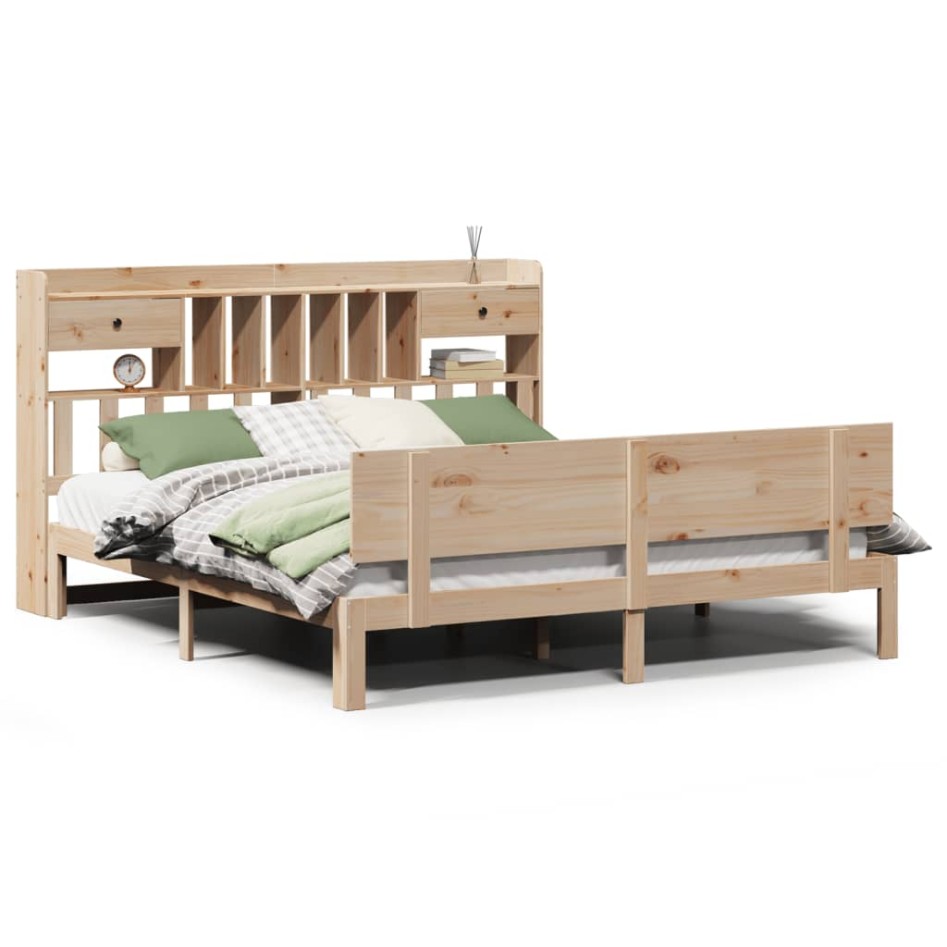Cama con estantería sin colchón madera maciza de pino
