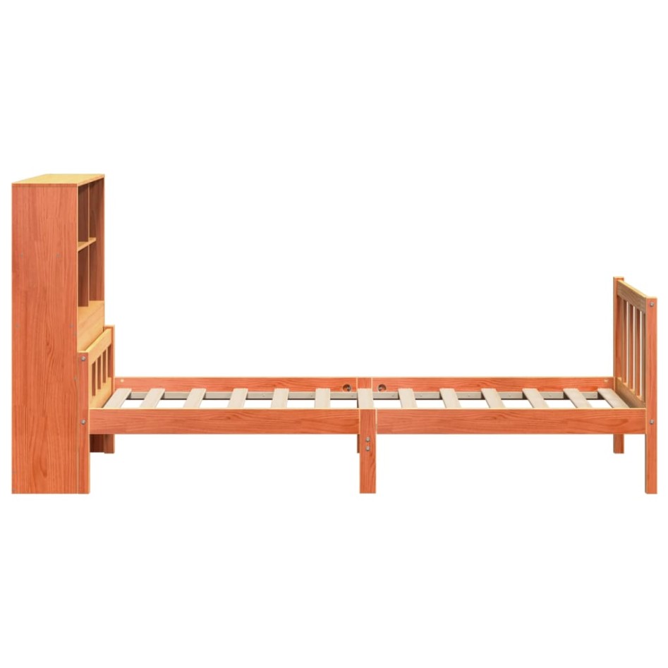 Cama con estantería sin colchón madera maciza marrón 75x190
