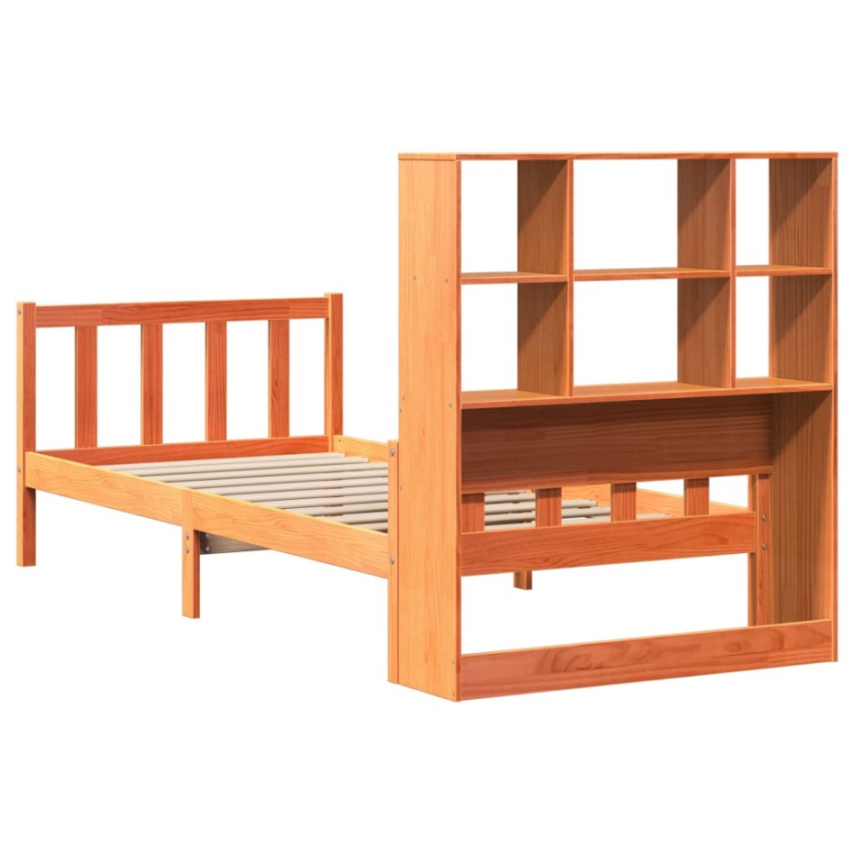 Cama con estantería sin colchón madera maciza marrón 75x190