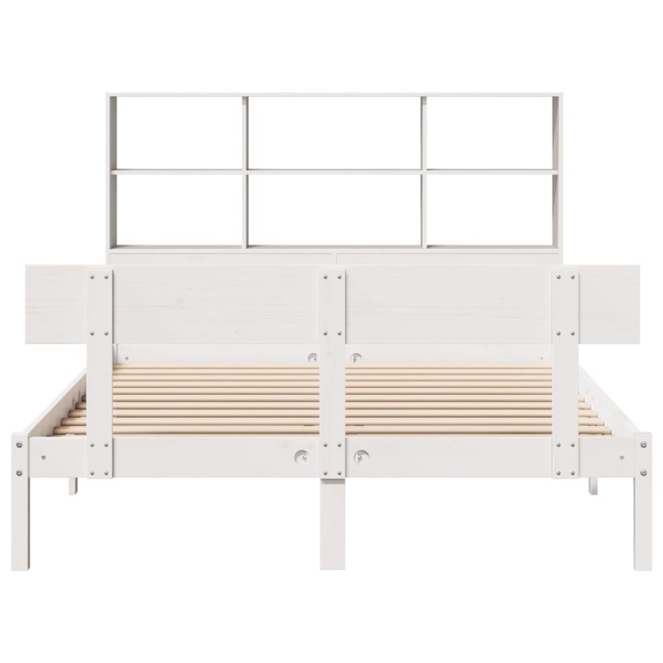 Cama con estantería sin colchón madera maciza blanca 160x200