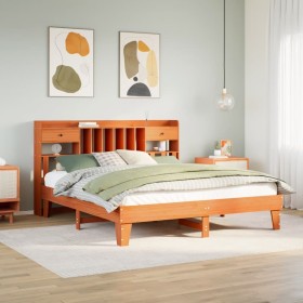 Cama sin colchón madera maciza de pino marrón cera 200x200