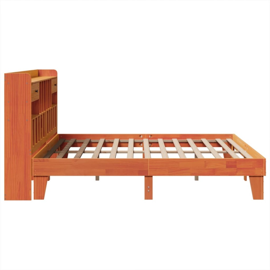 Cama sin colchón madera maciza de pino marrón cera 200x200