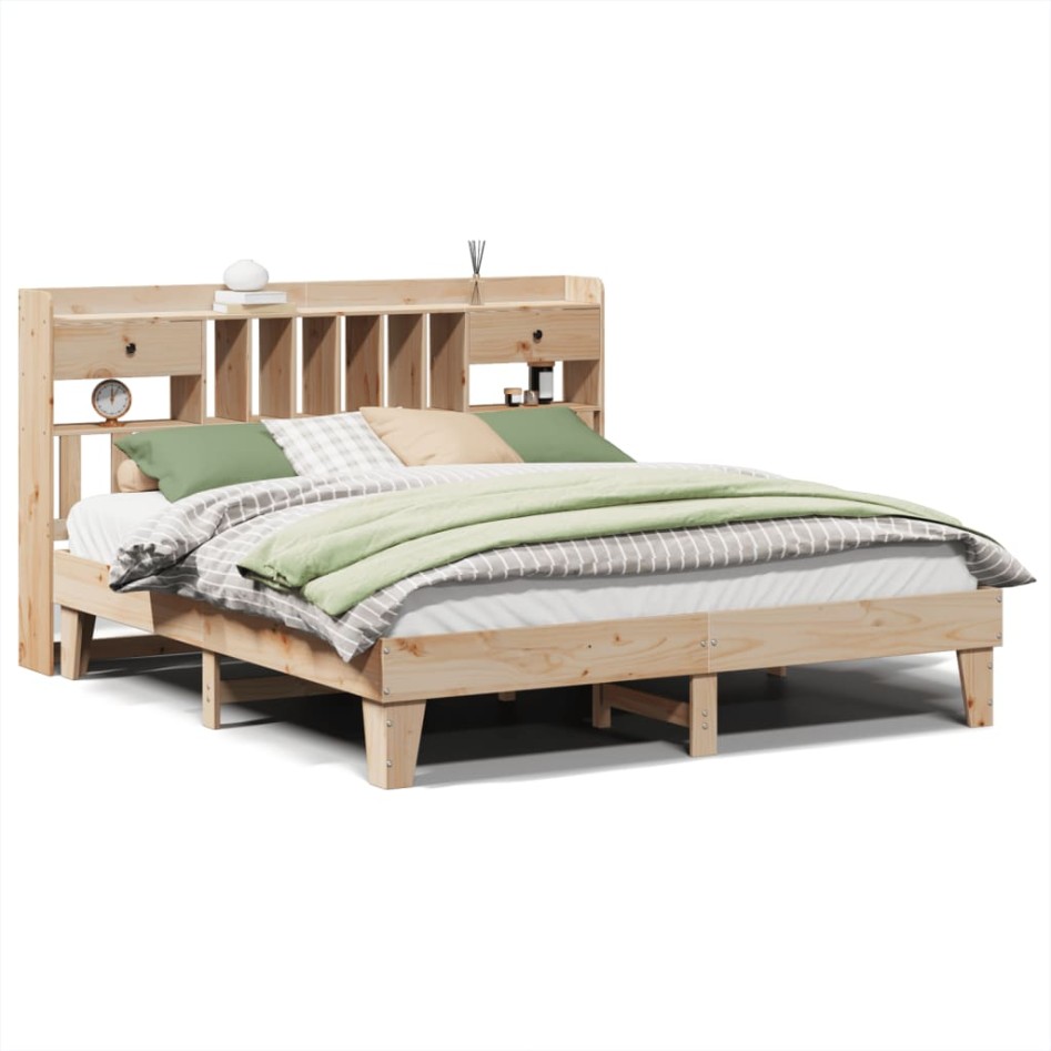 Estructura de cama sin colchón madera maciza de pino 200x200