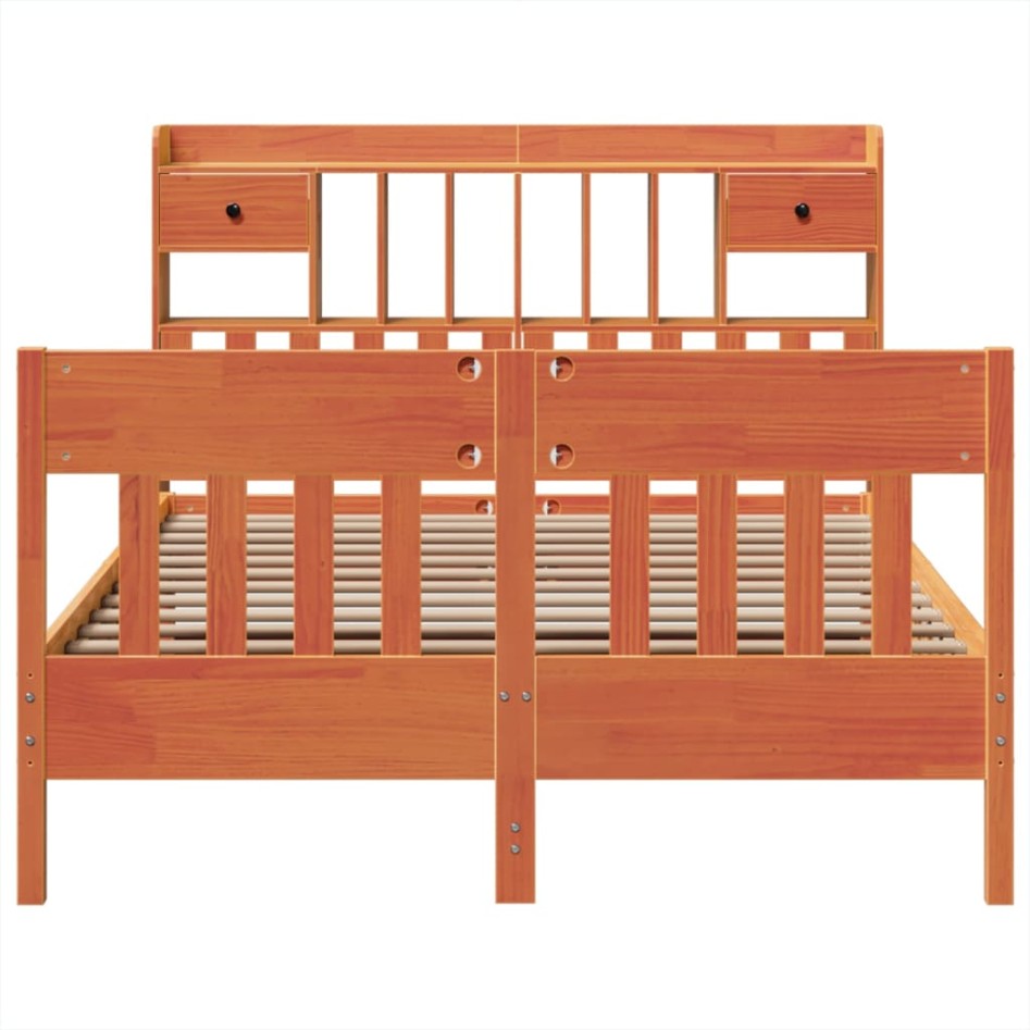 Cama sin colchón madera maciza de pino marrón cera 140x190