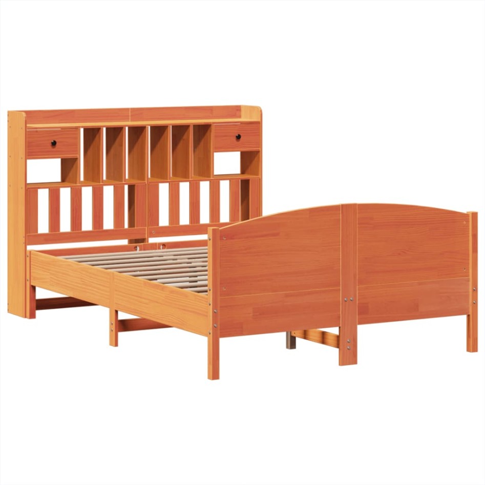 Cama con estantería sin colchón madera maciza marrón 160x200