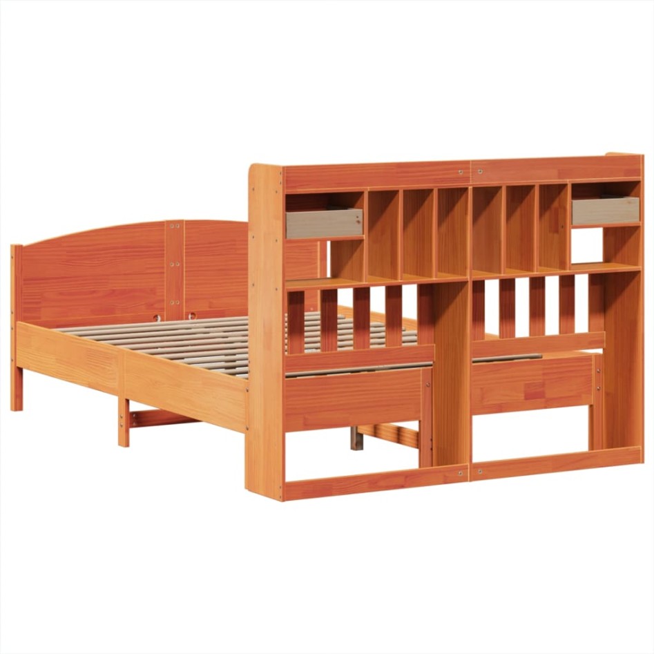 Cama con estantería sin colchón madera maciza marrón 140x200