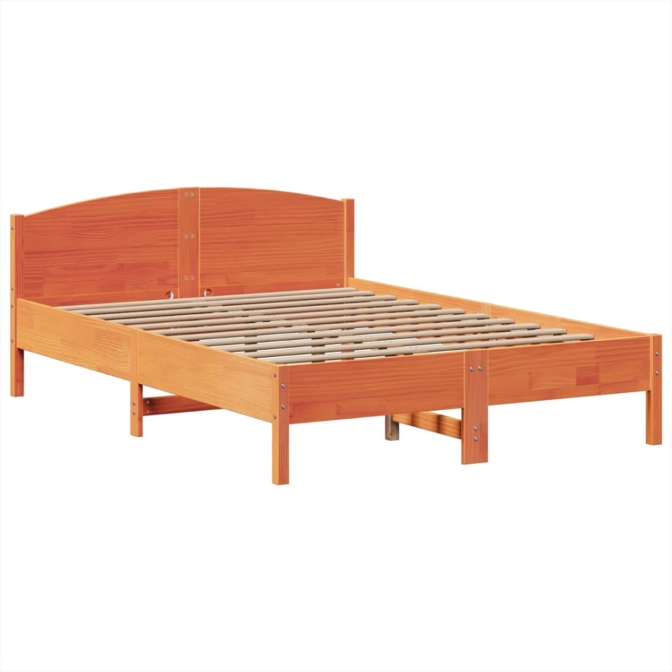 Cama con estantería sin colchón madera maciza marrón 140x200