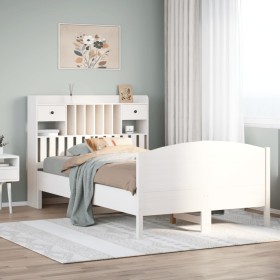 Cama con estantería sin colchón madera maciza blanca 135x190