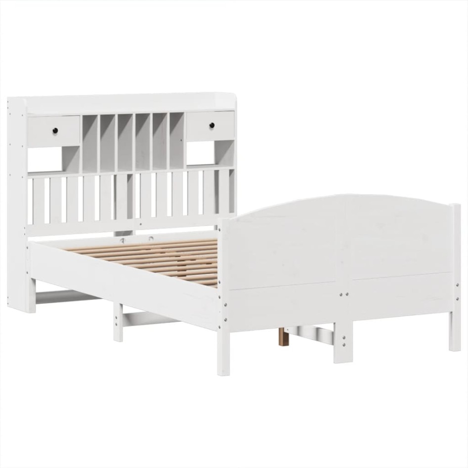 Cama con estantería sin colchón madera maciza blanca 135x190
