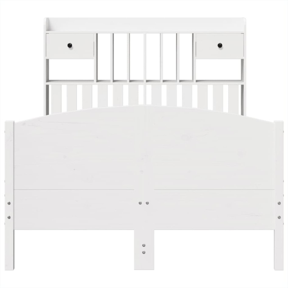 Cama con estantería sin colchón madera maciza blanca 135x190