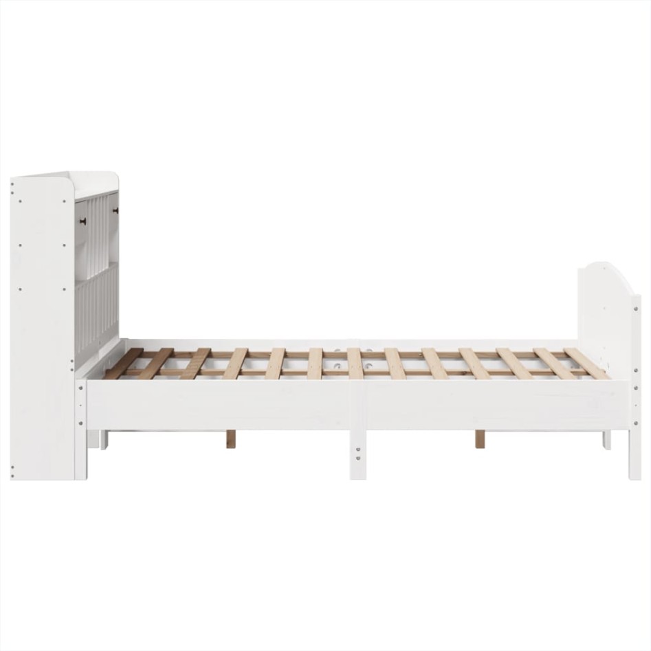 Cama con estantería sin colchón madera maciza blanca 135x190