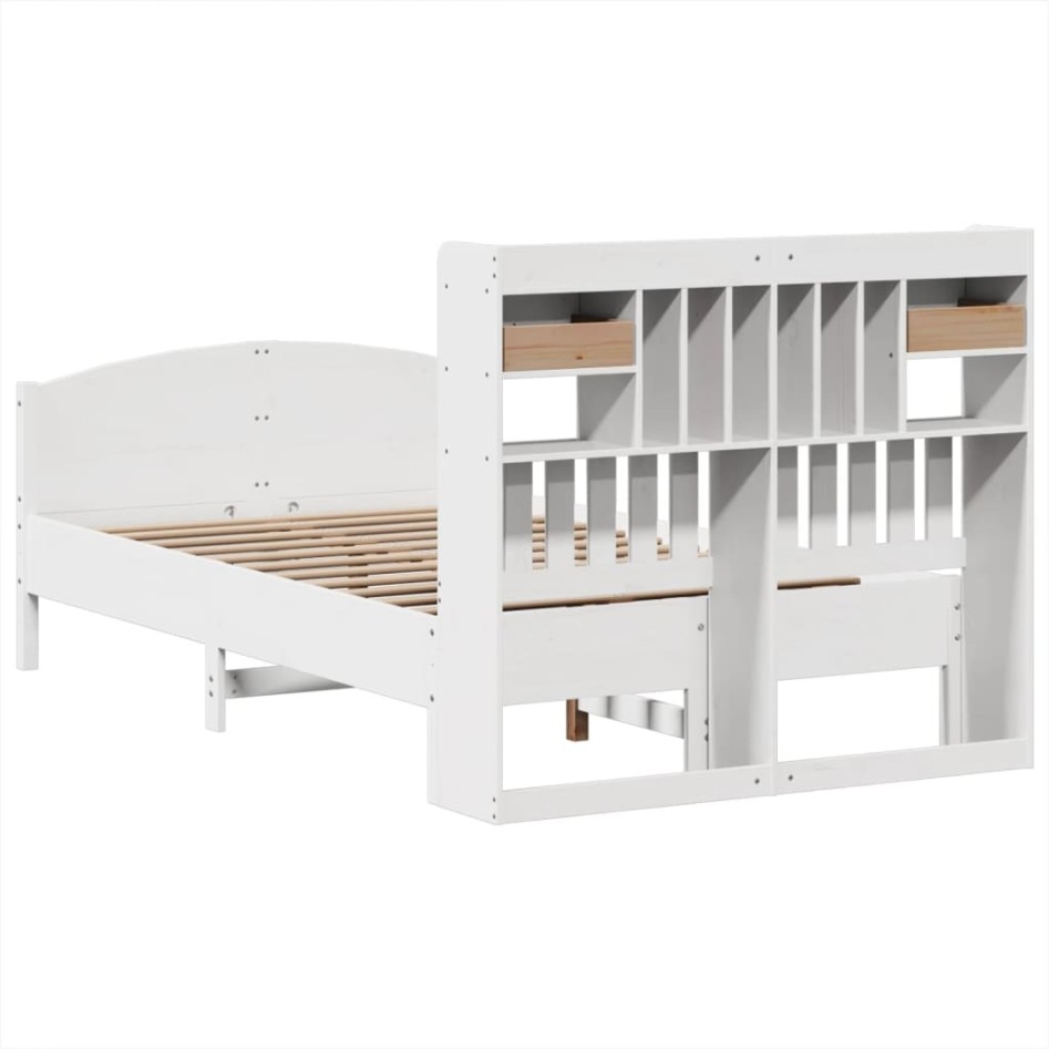 Cama con estantería sin colchón madera maciza blanca 135x190