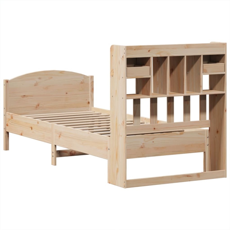 Cama con estantería sin colchón madera maciza de pino