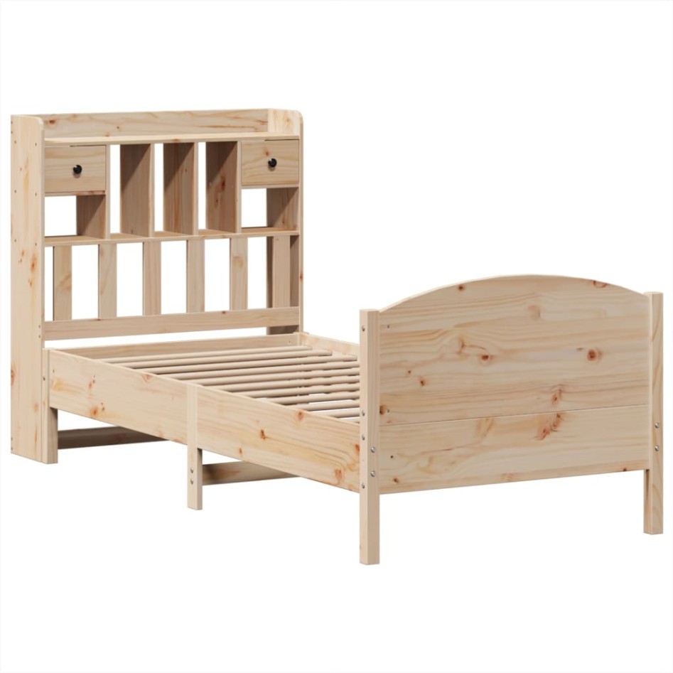Cama con estantería sin colchón madera maciza de pino 90x190