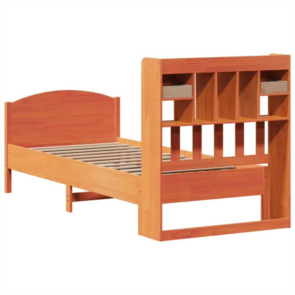 Cama con estantería sin colchón madera maciza marrón 90x190