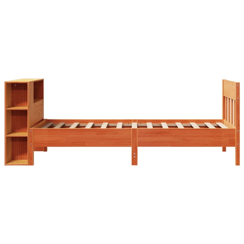 Cama con estantería sin colchón madera maciza marrón 75x190