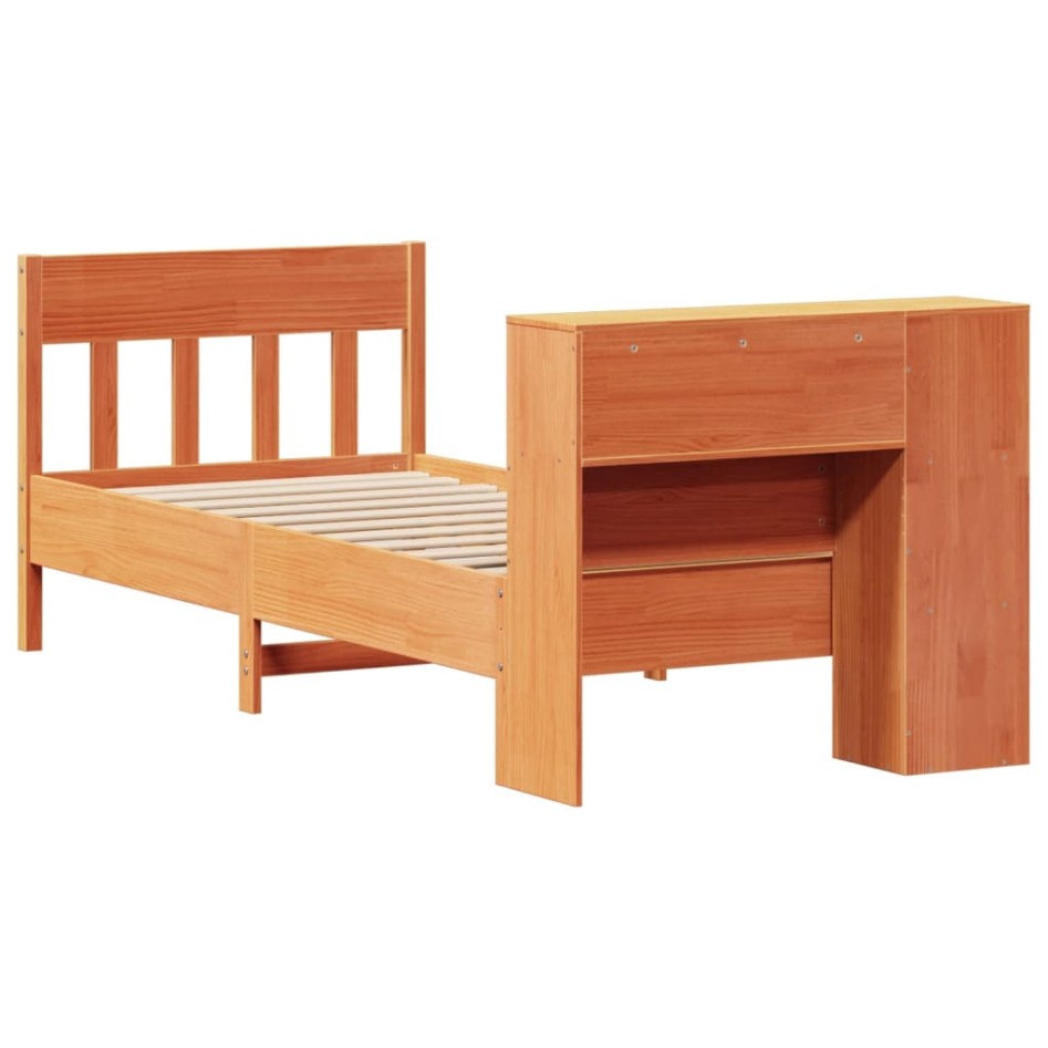 Cama con estantería sin colchón madera maciza marrón 75x190