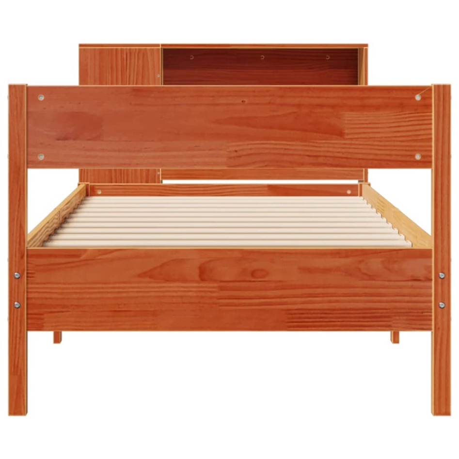 Cama con estantería sin colchón madera maciza marrón 75x190