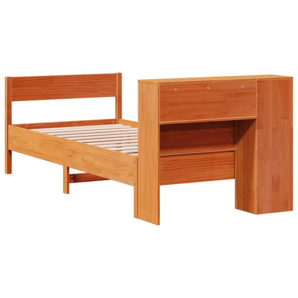Cama con estantería sin colchón madera maciza marrón 75x190