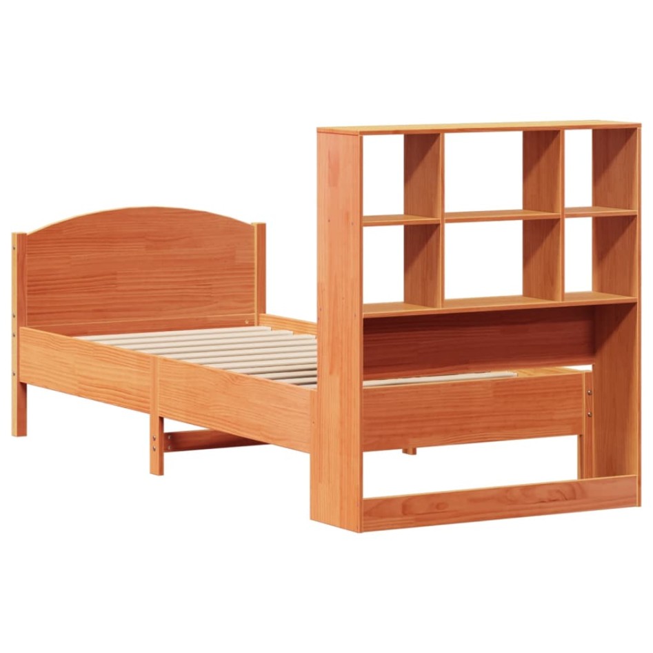 Cama con estantería sin colchón madera maciza marrón 75x190