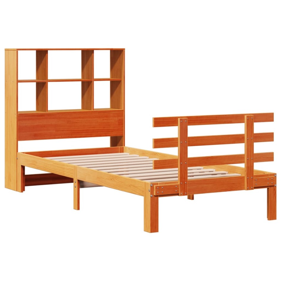 Cama con estantería sin colchón madera maciza marrón 90x190